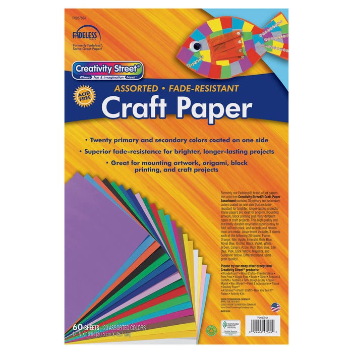 Fadeless Art Paper, 50 lb., 12 x 18 Inches, Multiple Colors, 60 Sheets