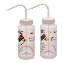 Eisco Labs Ethanol Wash Bottle, 500 mL, Wide Mouth, Pre-Labeled, LDPE (4 color), Pack of 2