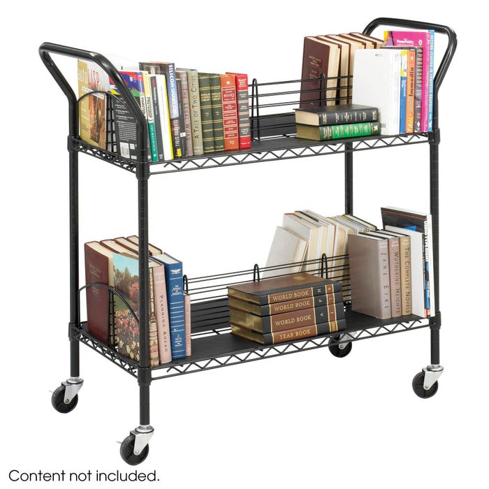 Safco Double Sided Wire Book Cart with 4 Slanted Shelves, 44 x 18-3/4 x 40-1/4 Inches, Steel, Black
