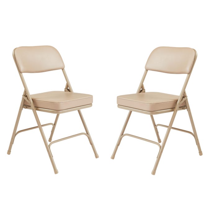 National Public Seating Premium 2-Inch Thick Padded Folding Chair, 3200 Series, 18-1/2 Inch Seat, Beige Fabric, Beige Frame, Set