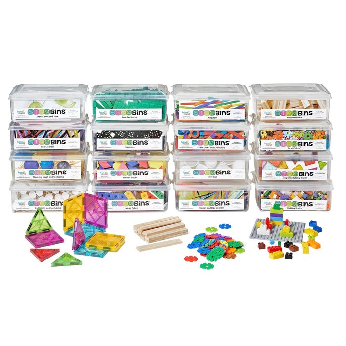 Hand2Mind STEM Bins Comprehensive Kit, Grades K to 5, Set of 16