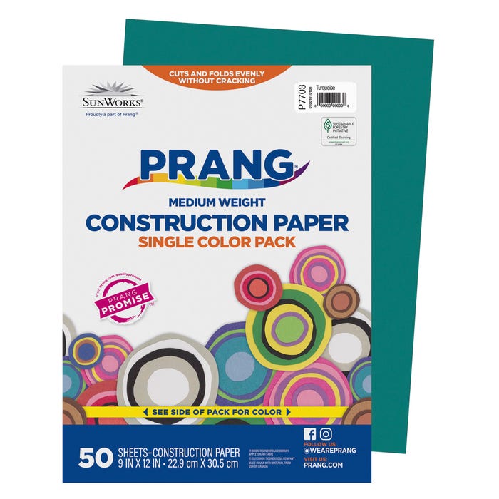 Prang Medium Weight Construction Paper, 9 x 12 Inches, Turquoise, 50 Sheets