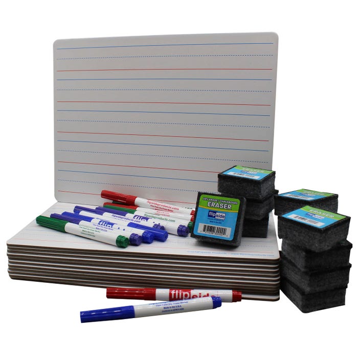 Flipside Red & Blue Magnetic Ruled Board, Eraser and Assorted Pens Set, 9 x 12 Inches, 36 Pieces