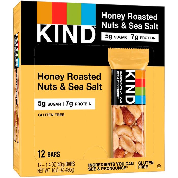 KIND Honey Roasted Nuts & Sea Salt Bars, 1.4 Ounce, Box of 12