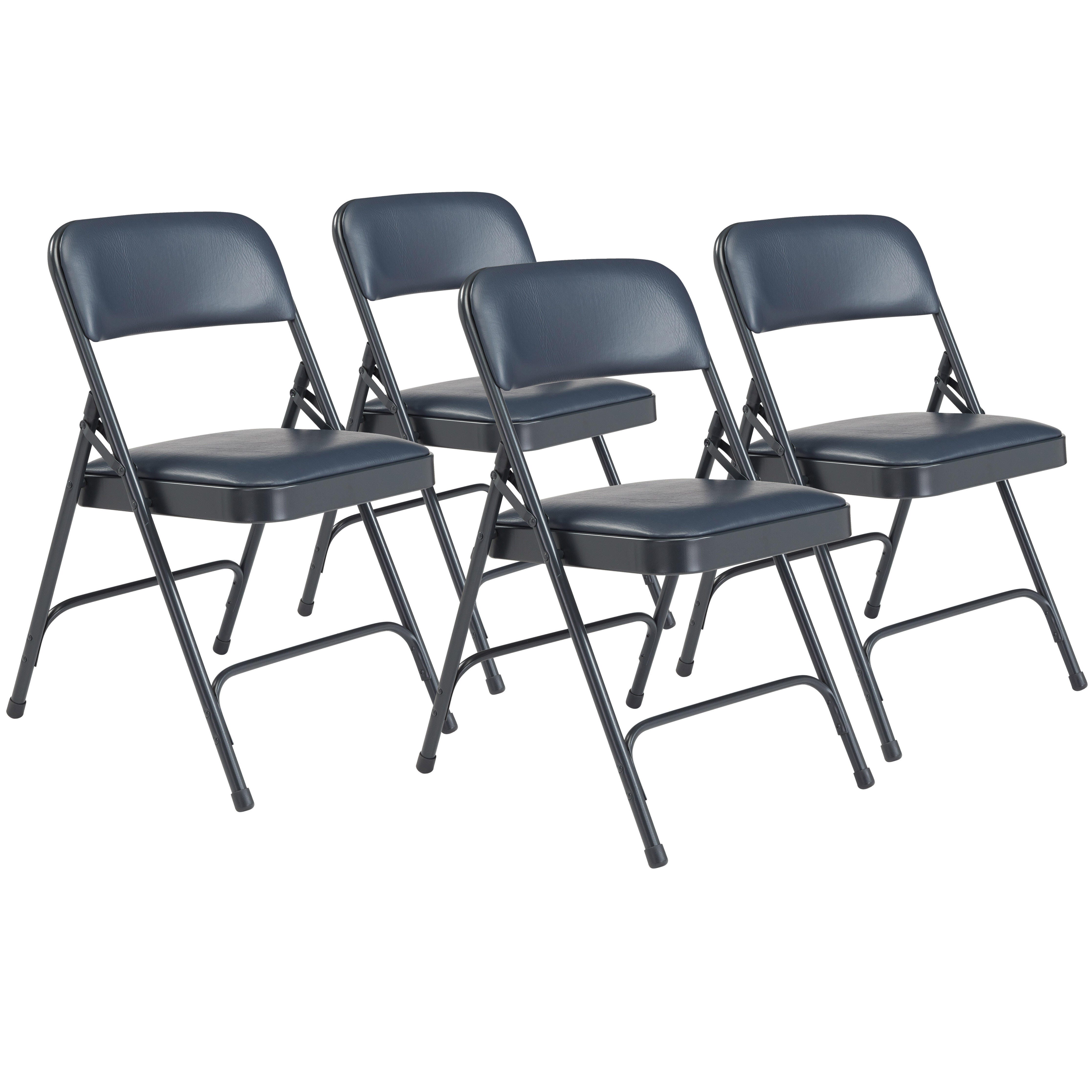 National Public Seating 1200 Premium Folding Chair, Vinyl, 18 ga Steel Frame, Midnight Blue, Set of 4 2051300