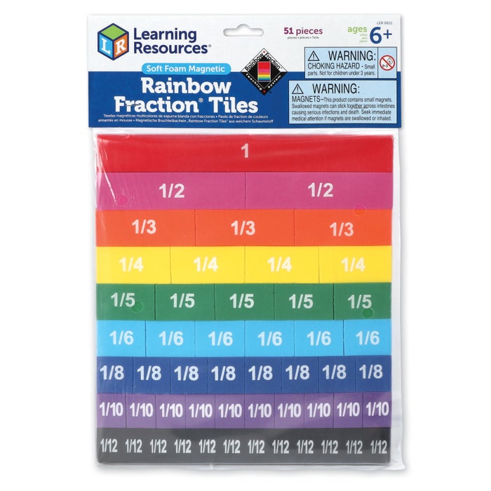 Learning Resources Rainbow Fraction Soft Foam Magnetic Tiles, Set of 51