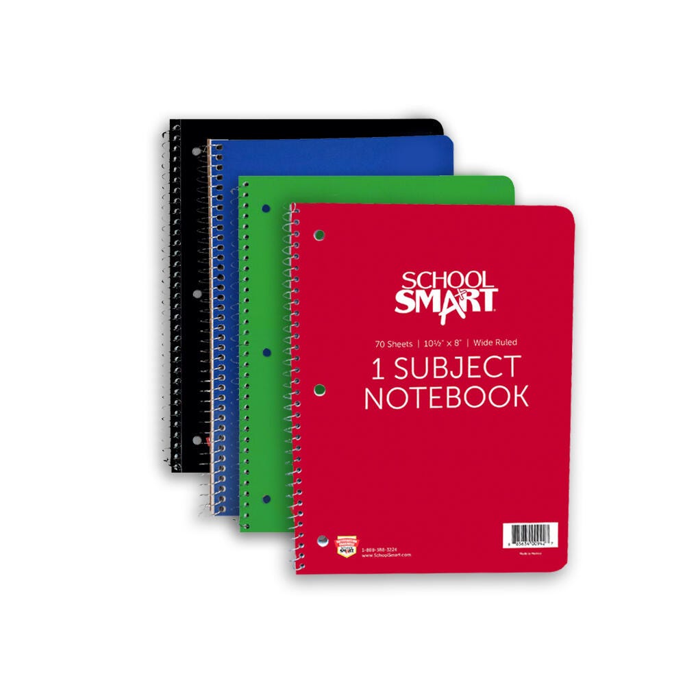 School Smart Spiral Wide Ruled Notebook, 10-1/2 x 8 Inches, 70 Sheets 085267