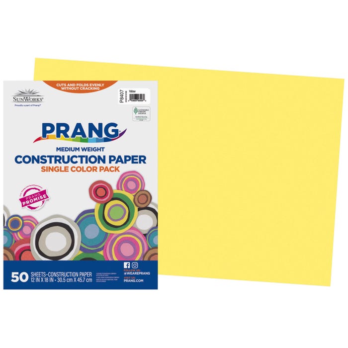 Prang Medium Weight Construction Paper, 12 x 18 Inches, Yellow, 50 Sheets