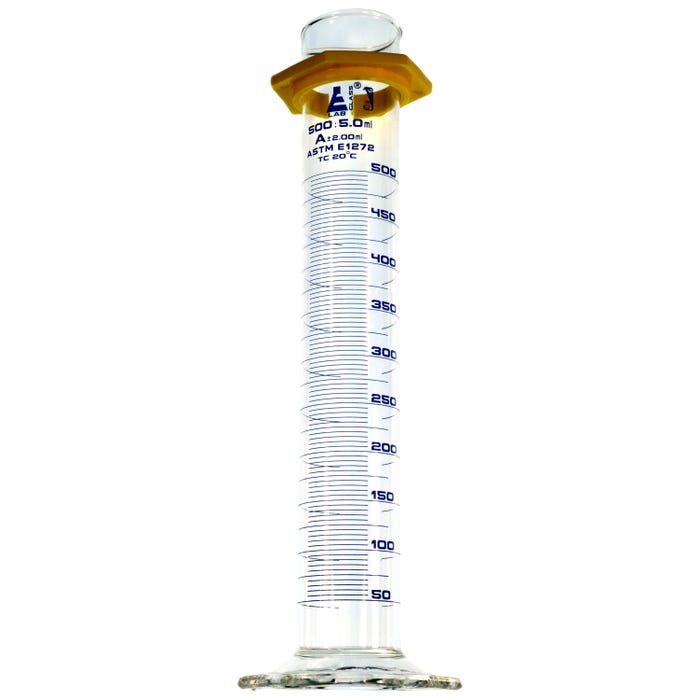 Eisco Premium Graduated Cylinder, 500mL, Class A , Borosilicate Glass, Blue Graduations