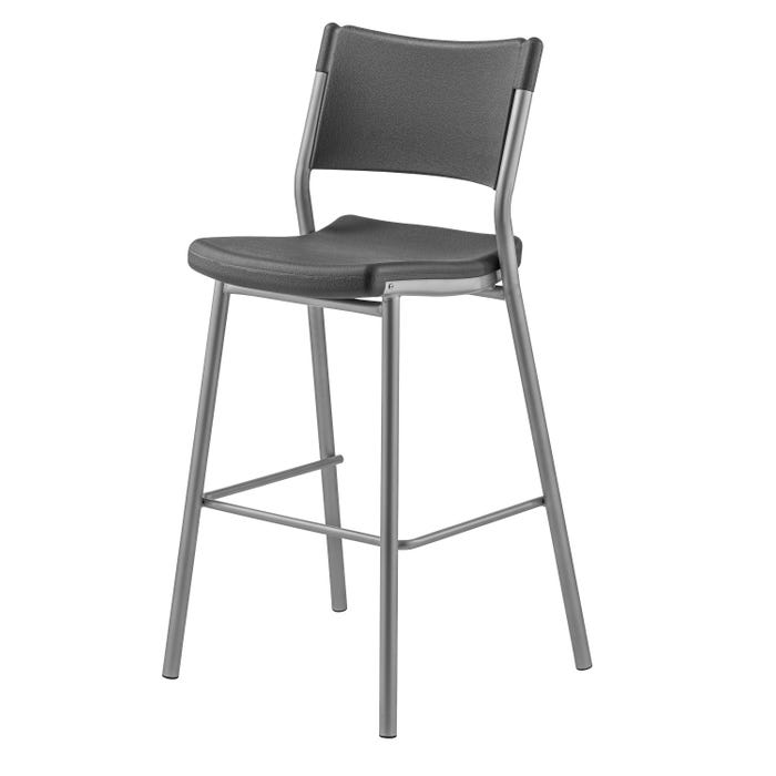 National Public Seating Cafe Stool, 30 Inch Seat Height, Charcoal Slate Seat, Silver Frame