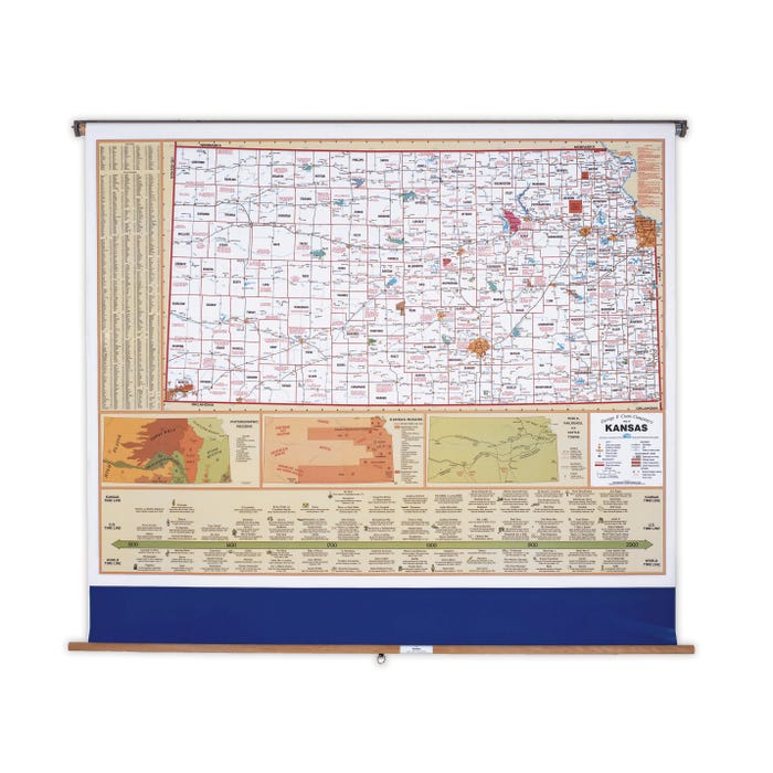 Nystrom Kansas Pull Down Roller Classroom Map, 64 x 50 Inches