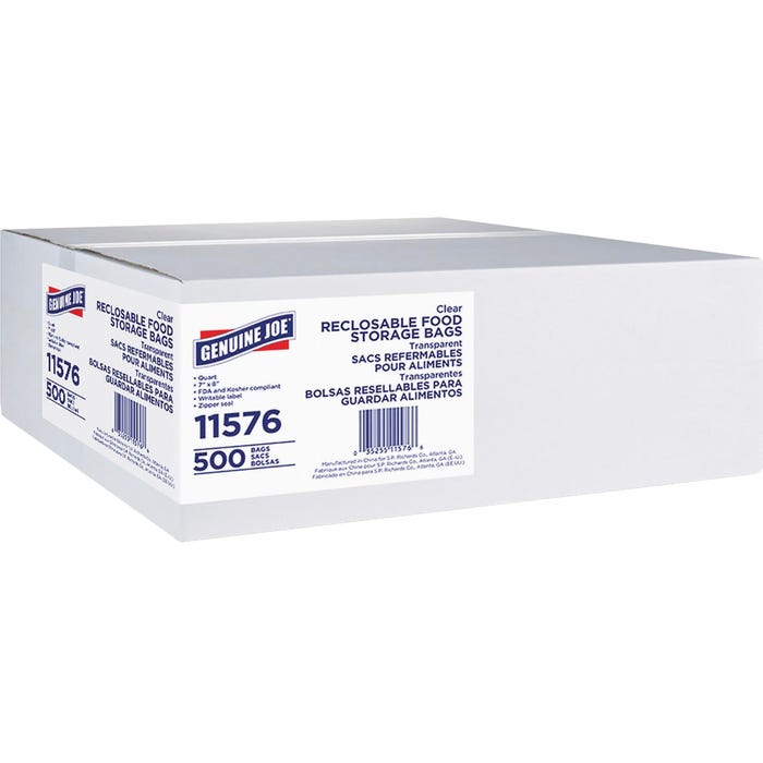 Genuine Joe Reclosable Food Storage Bags, 1-Quart, 1.75mil, Pack of 500, CL