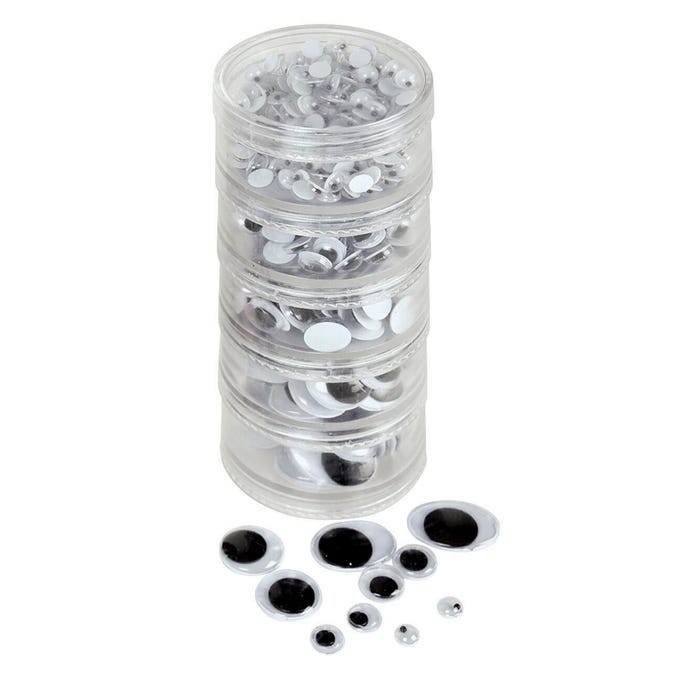 Creativity Street Wiggle Eyes in Stacking Storage Container, Assorted Size, Black on White, Set of 560