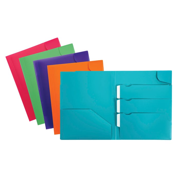 Oxford Poly Divide It Up 4 Pocket Folder, Assorted Colors, Pack of 25