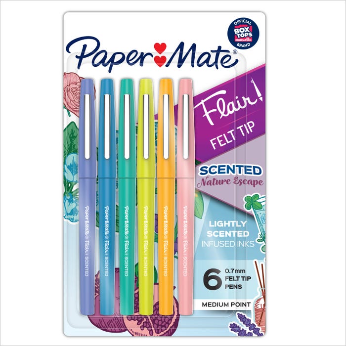 Paper Mate Flair Scented Felt Tip Pens, Medium Point, 0.7 mm, Assorted Nature Escape Scents and Colors, Set of 6