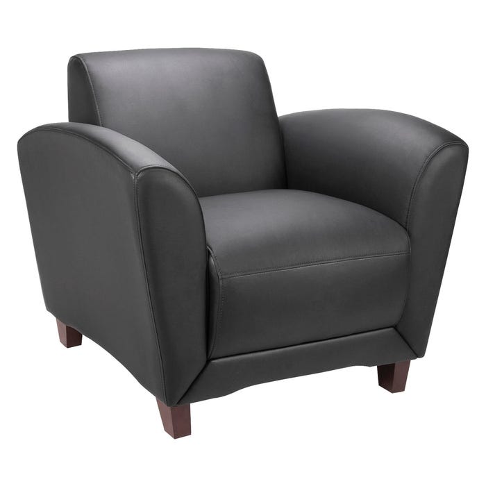 Lorell Reception Seating Leather Club Chair, Bonded, 36 x 34-1/2 x 31-1/3 Inches, Black Leather