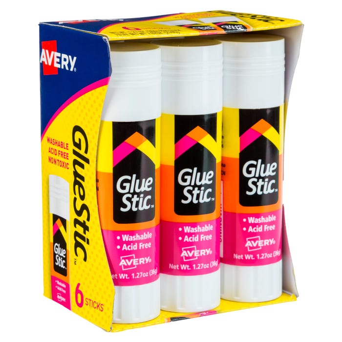 Avery Permanent Glue Stic, White, 1.27 Ounces, Pack of 6
