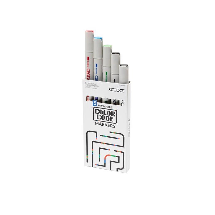 Ozobot Dual-Tip Washable Color Code Markers, Assorted Colors, Set of 5