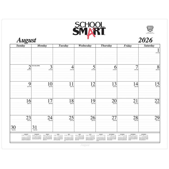 School Smart Academic Desk Pad, 17 Months, August 2026 to December 2027 Refill, 22 x 17 Inches