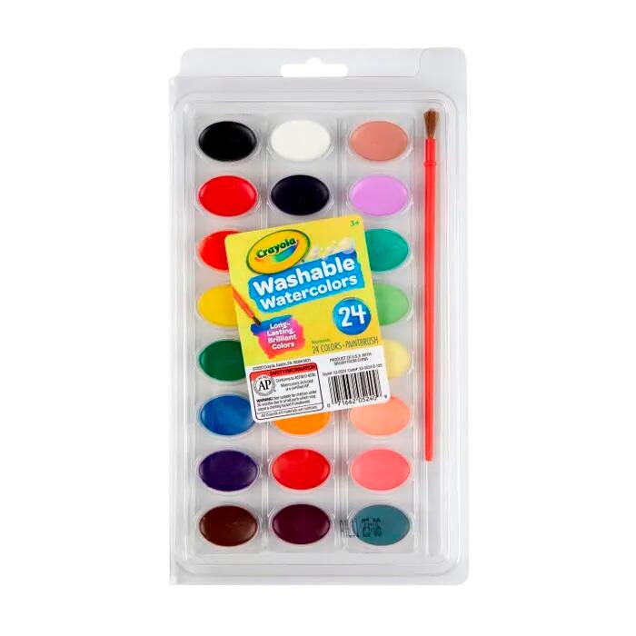 Crayola Washable Watercolor Paint Set, 24 Oval Pans, Assorted Colors
