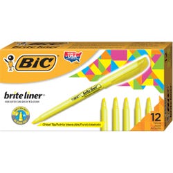 BIC Brite Liner Highlighter, Chisel Tip, Fluorescent Yellow, Pack of 12 077279