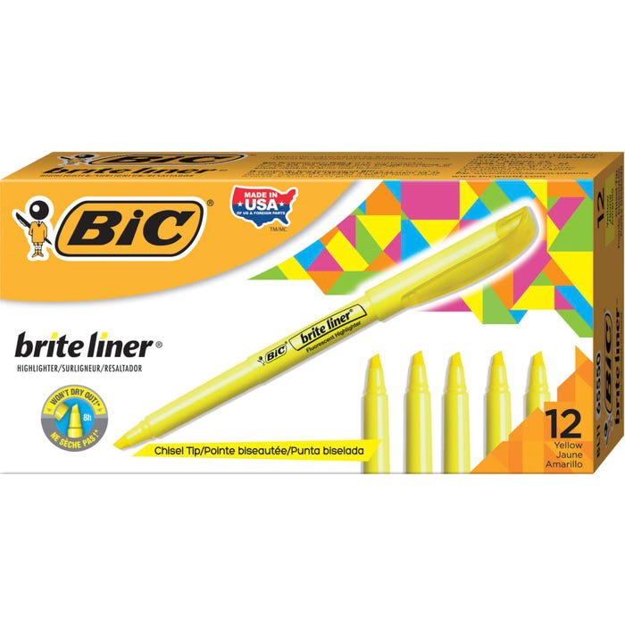 BIC Brite Liner Highlighters, Yellow, 12 Pack - Main Image