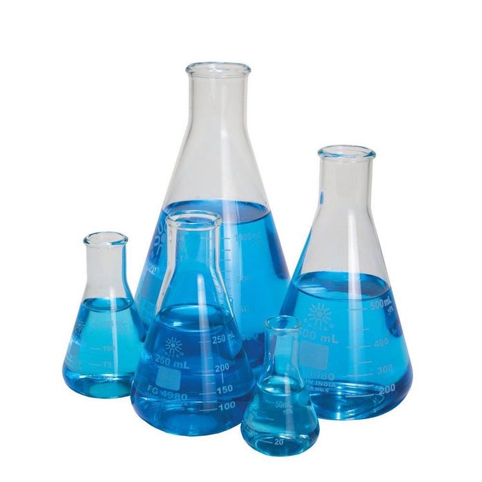 United Scientific Narrow Mouth Erlenmeyer Flasks, Borosilicate Glass, Assorted Sizes, Set of 5