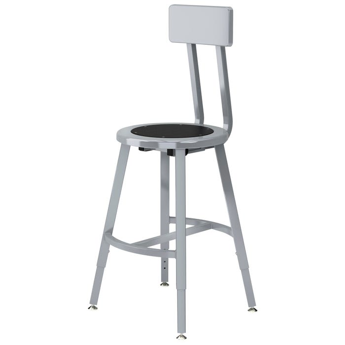National Public Seating Titan Stool, Black Steel Seat, 18-26 Inch Adjustable Height, Backrest, Gray Frame