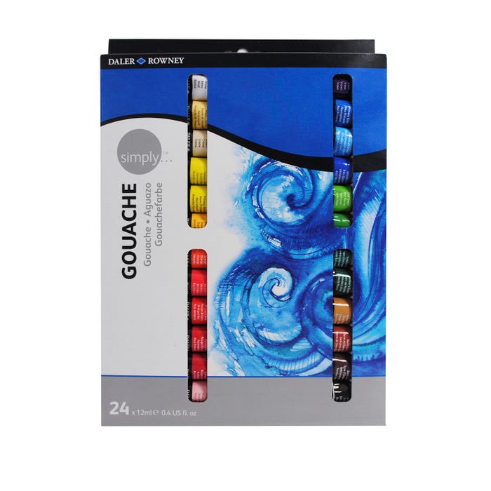Daler-Rowney Simply Gouache, 12ml, Assorted Colors, Set of 24