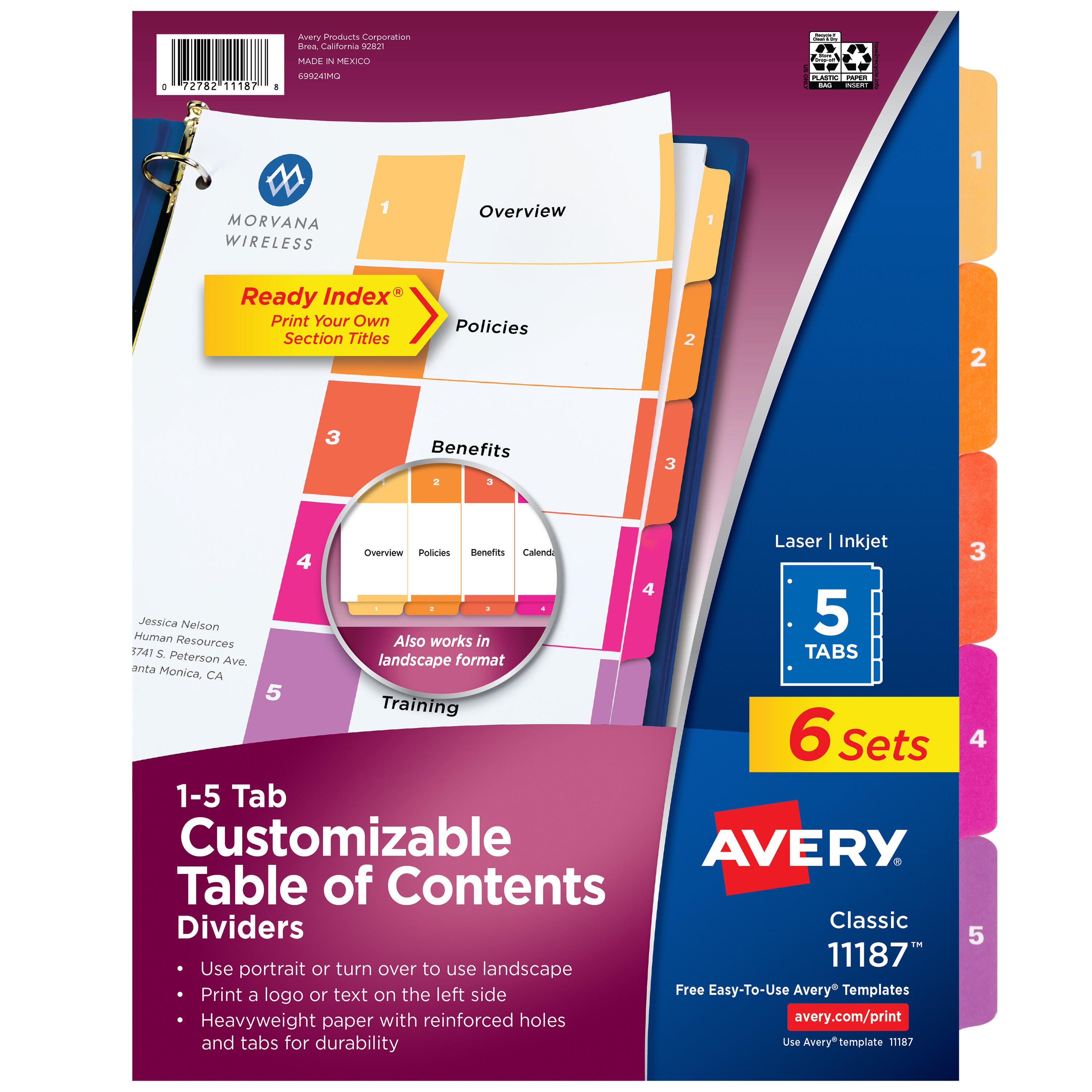Avery Ready Index Dividers, 5 Tab, 1-5, Assorted Colors, 6 Sets 1054160
