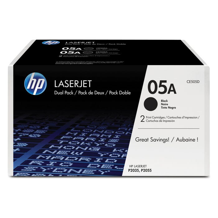 HP 05A Ink Cartridge, CE505D, Black, Pack of 2