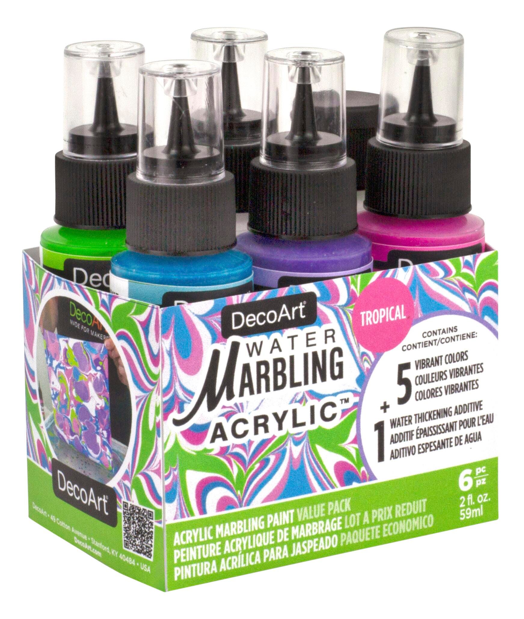 DecoArt Water Marbling Acrylics, Assorted Tropical Colors, Set of 6 Item Number 2135323