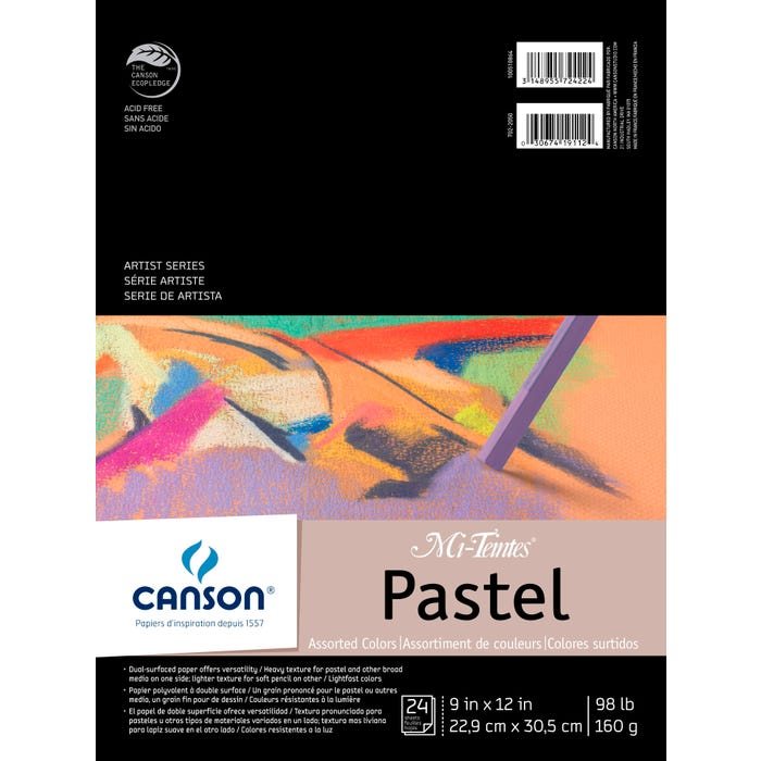 Canson Mi-Teintes Drawing Pad, 9 x 12 Inches, 98 lb, Assorted Colors, 24 Sheets