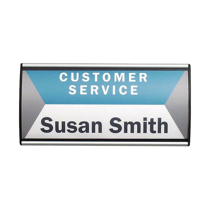 Advantus Wall or Door Mount People Pointer Sign with Transparent Cover, 8-3/4 in W X 4 in H X 5/8 in D, Plastic, Black/Silver
