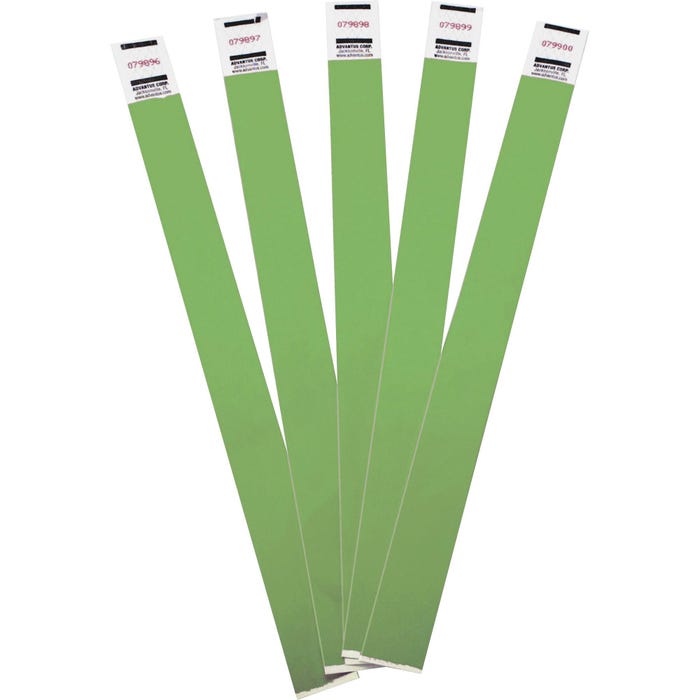 Advantus Tyvek Wristbands, 3/4 x 9-3/4 Inches, Green, Pack of 100