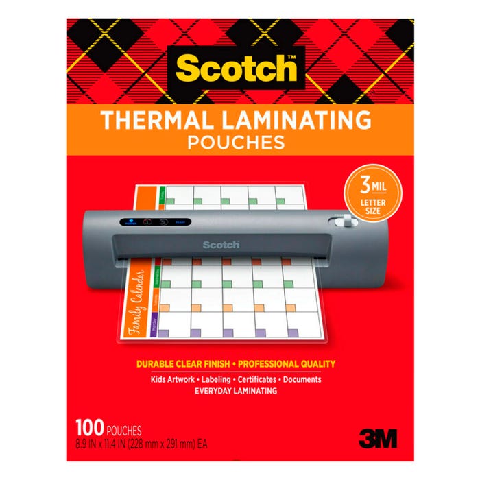 Scotch Thermal Laminating Pouches, Letter Size, 3 mil Thick, Pack of 100