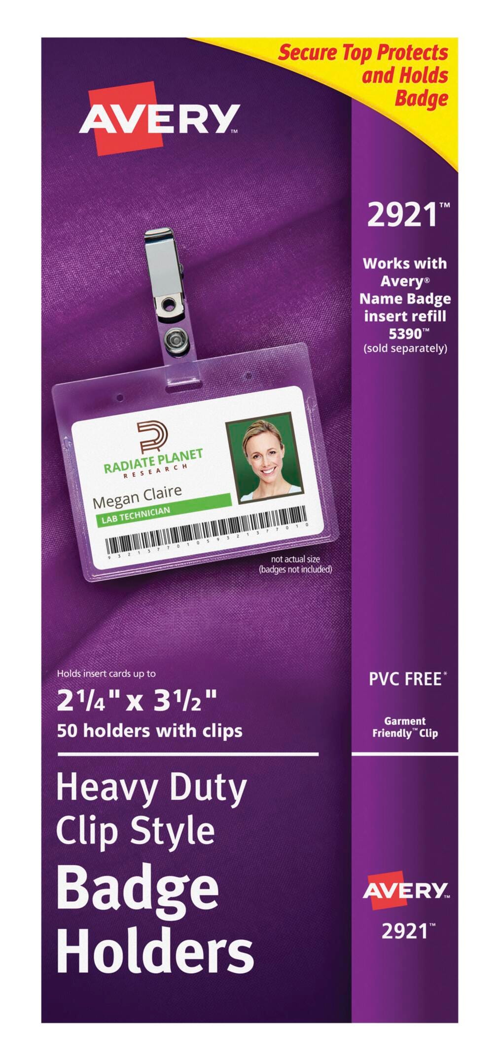 Avery Flexible Horizontal Badge Holder with Landscape Clip Attachment, 2-1/4 in X 3-1/2 in, Polypropylene, Clear, Pack of 50 1118258
