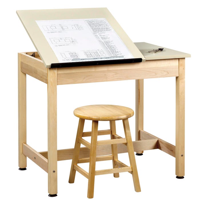 Diversified Woodcrafts 2-Piece Drafting Table, 36 x 24 x 30 Inches, Plain Apron, Maple Frame, Almond Laminate Top