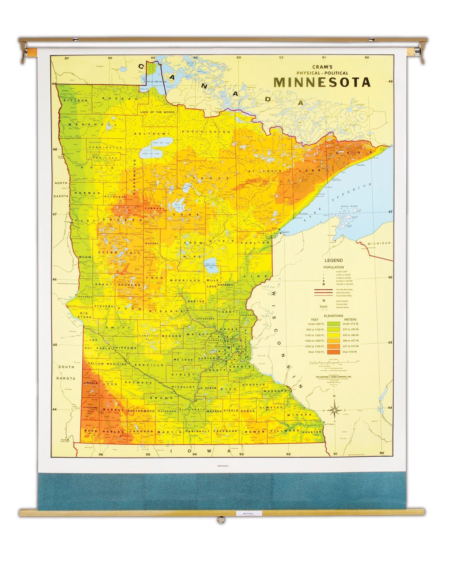 Nystrom Minnesota Pull Down Roller Classroom Map, 51 x 68 Inches, Item Number 088631