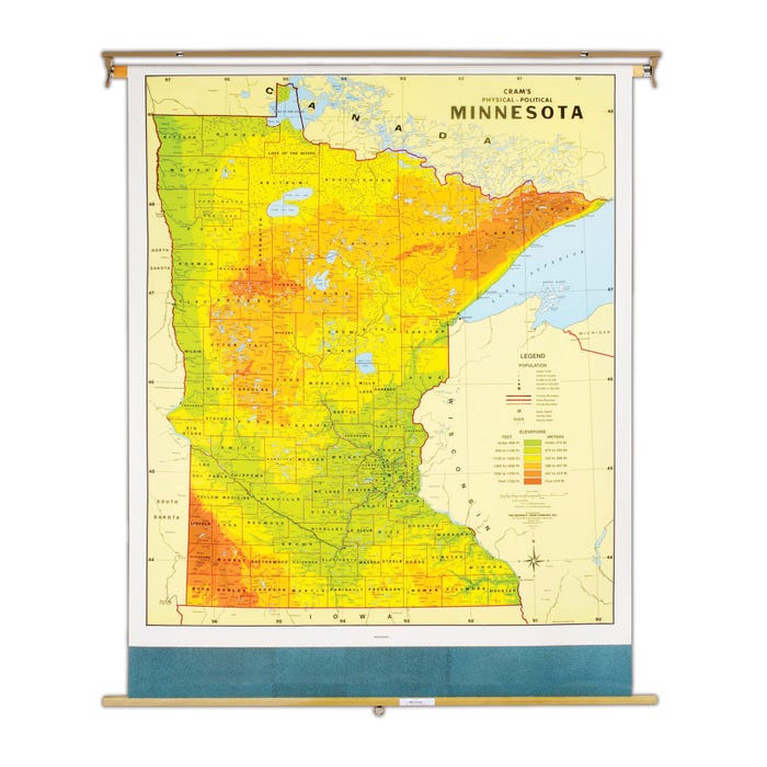 Nystrom Minnesota Pull Down Roller Classroom Map, 51 x 68 Inches