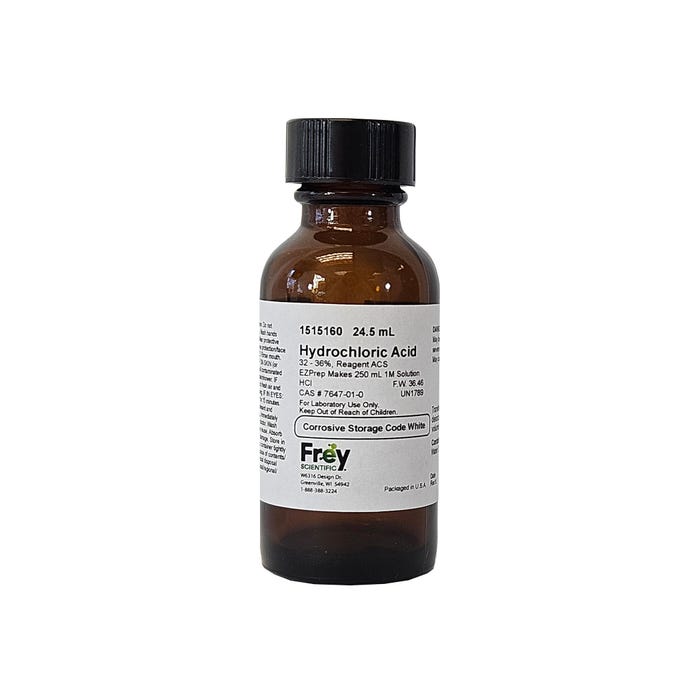 Frey Scientific Hydrochloric Acid, 32-36%, Reagent ACS, 24.5mL