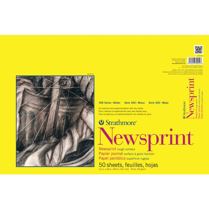 Strathmore 300 Series Newsprint Pad, 12 x 18 Inches, 32 lb, 50 Sheets
