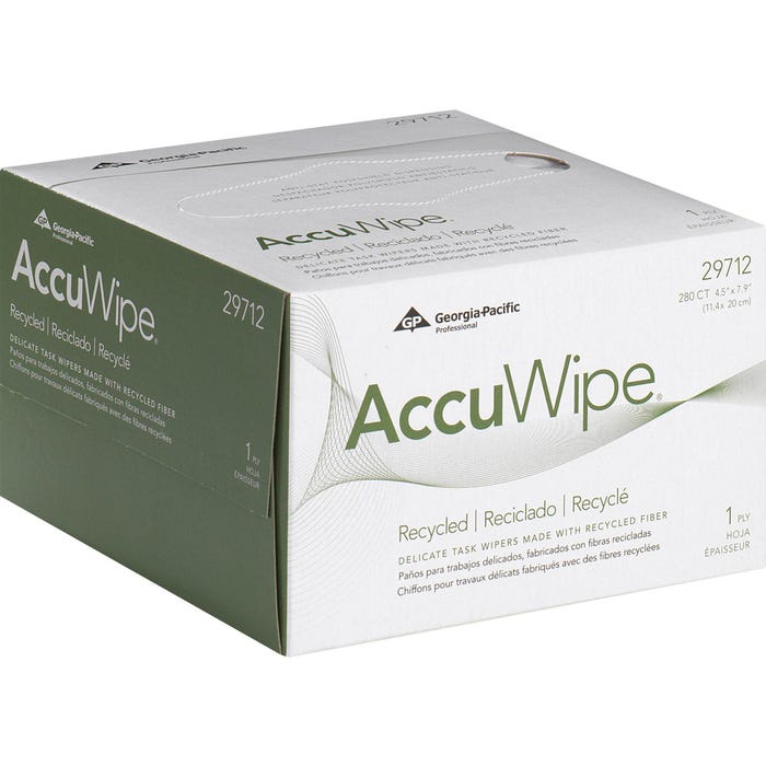 Georgia Pacific Shur-Wipe Accuwipe Eyeglass Wipe, 4-7/8 X 8-1/4 in, Pulp Fiber, Cloth, White
