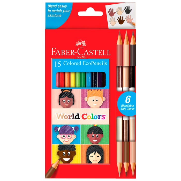 Faber-Castell World Colors Colored EcoPencils, Assorted Colors, Pack of 15