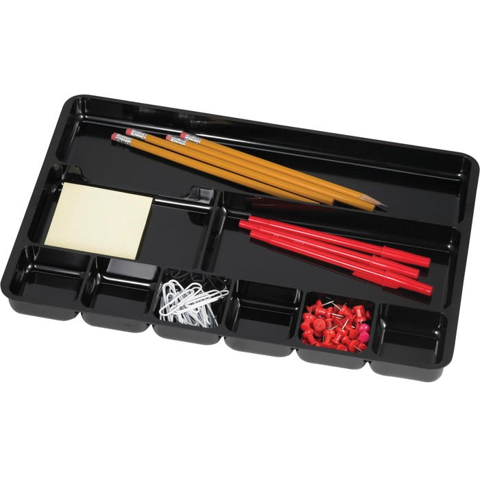 Lorell Drawer Organizer, 14 X 9-3/8 X 1-1/4 in, 9 Compartment, Black