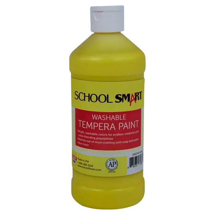 School Smart Washable Tempera Paint, Yellow, 1 Pint Bottle