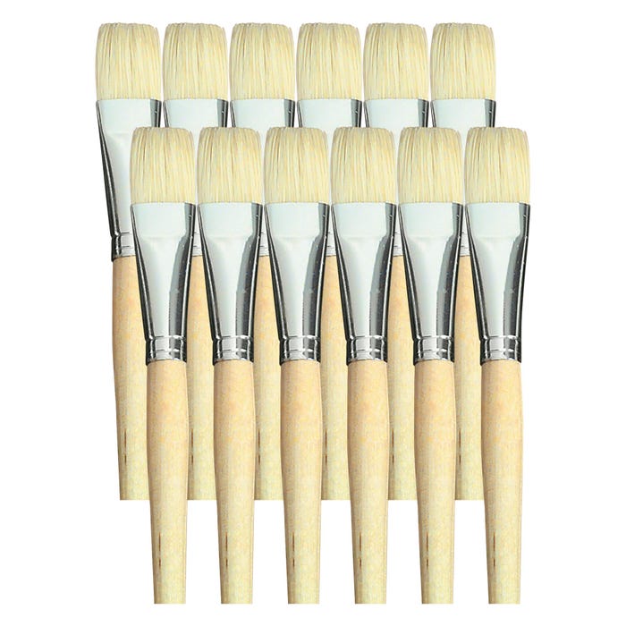 School Smart White Bristle Paint Brushes, Short Handle, 3/4 Inch, Set of 12