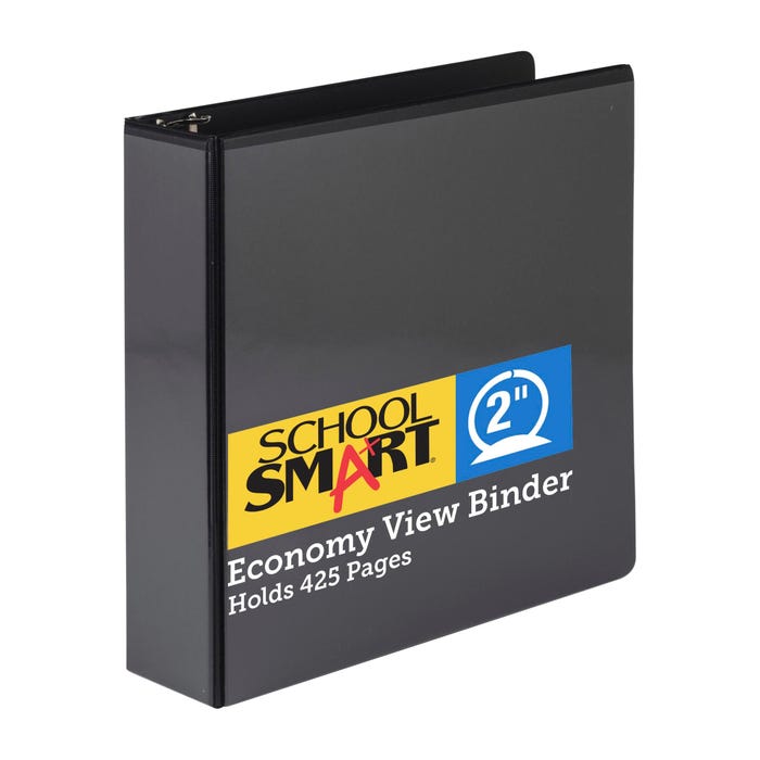 School Smart Round Ring View Binder, Polypropylene, 2 Inches, Black