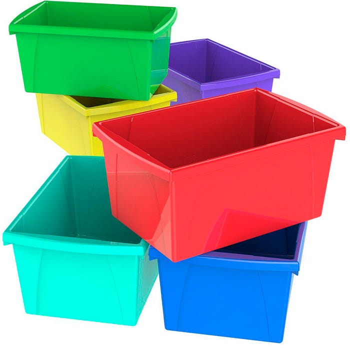 Storex Storage Bins, 5-1/2 Gallon, Assorted Colors, Case of 6