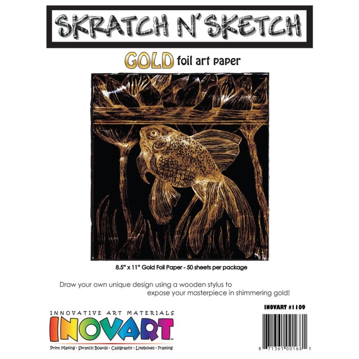 Inovart Gold Foil Scratch Paper, 8-1/2 x 11 Inches, 50 Sheets
